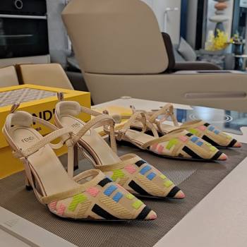 Fendi Colibri Lite Slingback Pumps 8.5cm/Flats in Multicolor FF mesh Beige 2024 (MD-241122088)