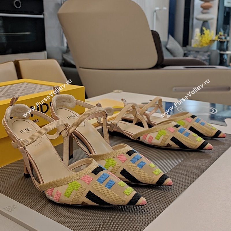 Fendi Colibri Lite Slingback Pumps 8.5cm/Flats in Multicolor FF mesh Beige 2024 (MD-241122088)