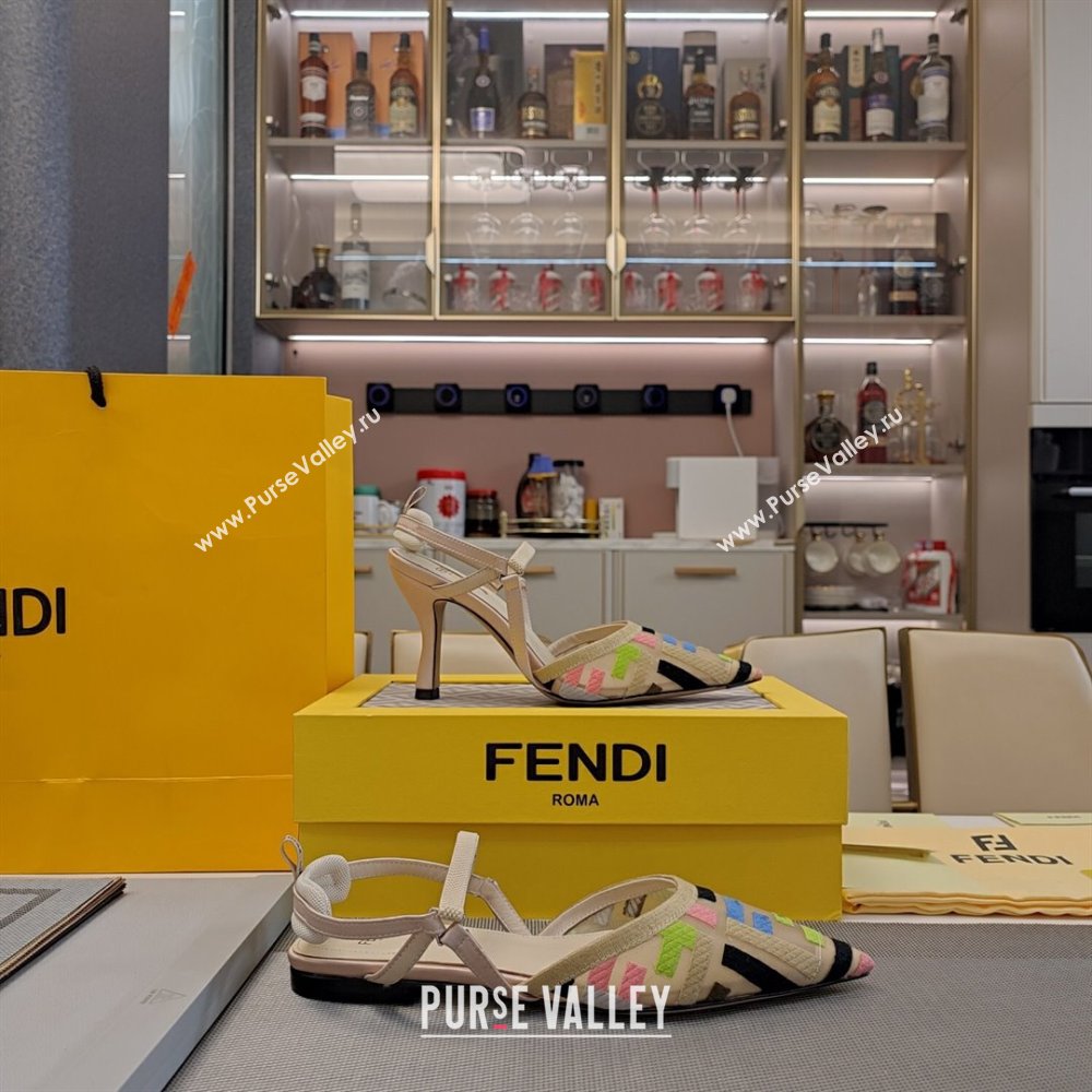 Fendi Colibri Lite Slingback Pumps 8.5cm/Flats in Multicolor FF mesh Beige 2024 (MD-241122088)