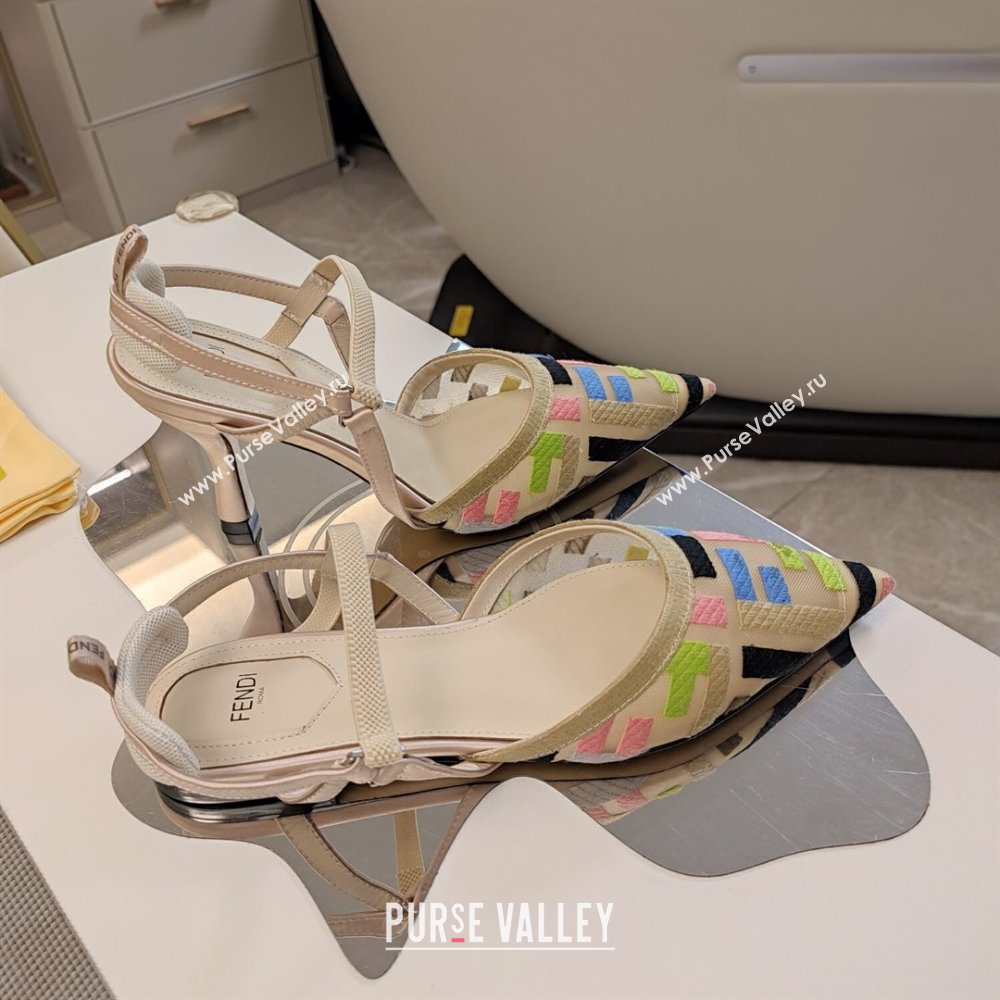 Fendi Colibri Lite Slingback Pumps 8.5cm/Flats in Multicolor FF mesh Beige 2024 (MD-241122088)