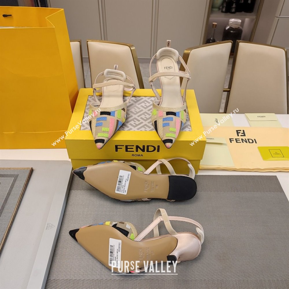 Fendi Colibri Lite Slingback Pumps 8.5cm/Flats in Multicolor FF mesh Beige 2024 (MD-241122088)