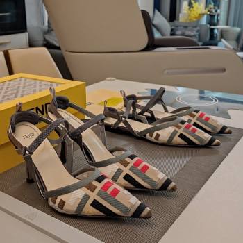 Fendi Colibri Lite Slingback Pumps 8.5cm/Flats in Multicolor FF mesh Dark Grey 2024 (MD-241122089)