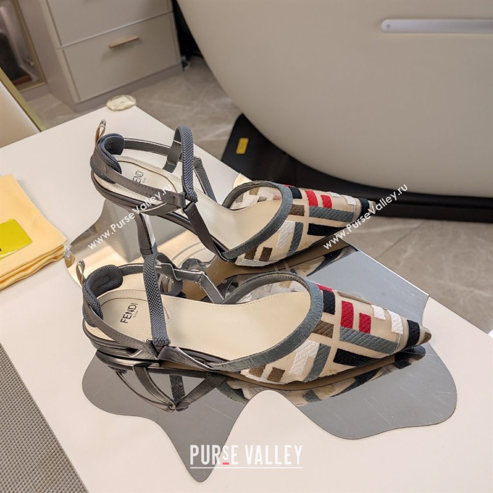 Fendi Colibri Lite Slingback Pumps 8.5cm/Flats in Multicolor FF mesh Dark Grey 2024 (MD-241122089)