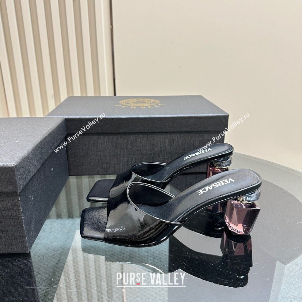 Versace Patent Leather Slides Sandal with Bottle Heel Black 2024 1122 (MD-241122113)