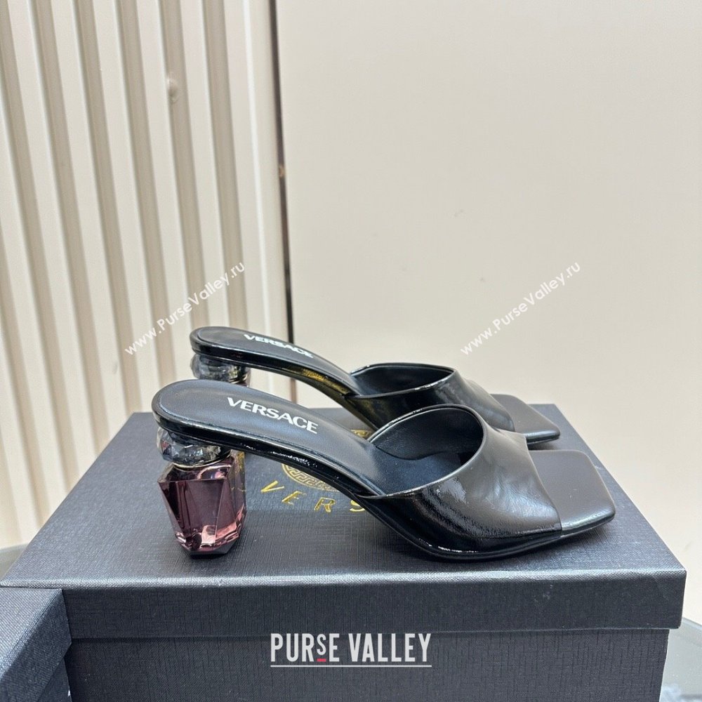 Versace Patent Leather Slides Sandal with Bottle Heel Black 2024 1122 (MD-241122113)