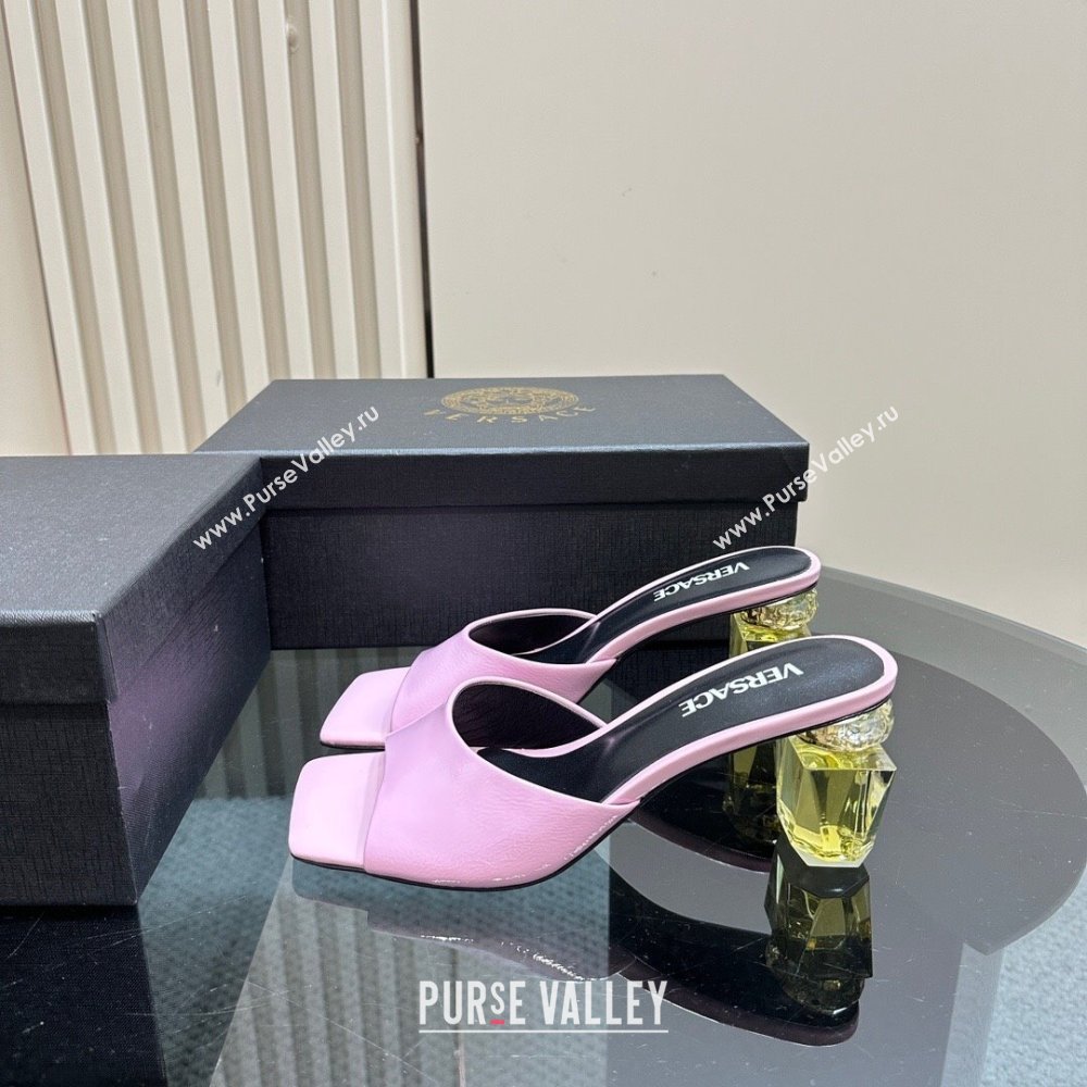 Versace Patent Leather Slides Sandal with Bottle Heel Purple 2024 1122 (MD-241122114)