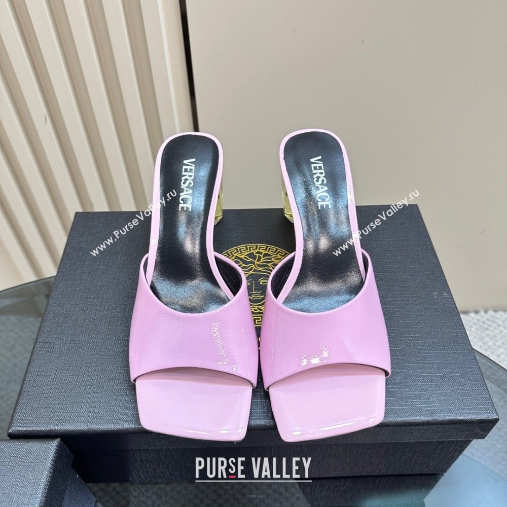 Versace Patent Leather Slides Sandal with Bottle Heel Purple 2024 1122 (MD-241122114)