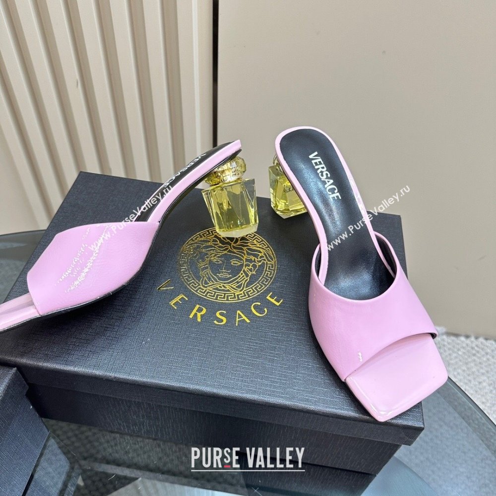 Versace Patent Leather Slides Sandal with Bottle Heel Purple 2024 1122 (MD-241122114)