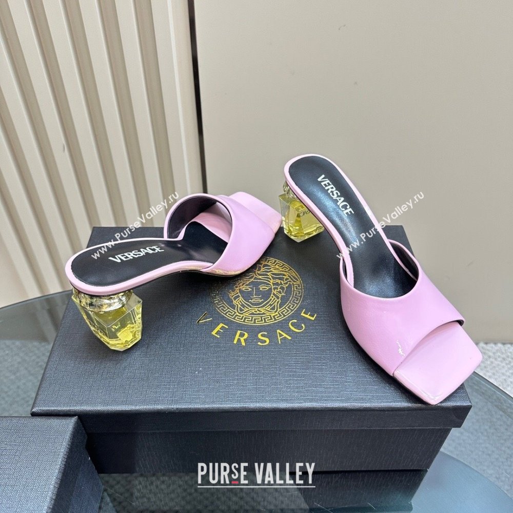 Versace Patent Leather Slides Sandal with Bottle Heel Purple 2024 1122 (MD-241122114)