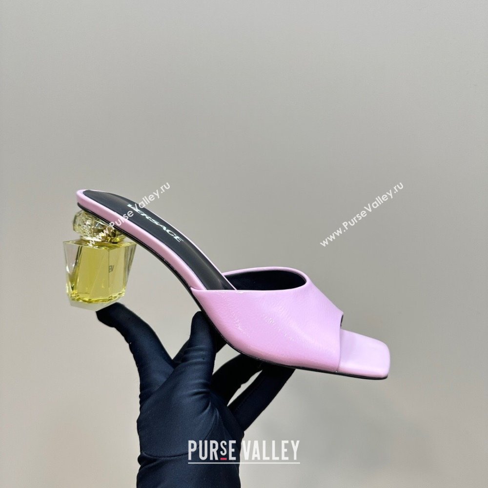 Versace Patent Leather Slides Sandal with Bottle Heel Purple 2024 1122 (MD-241122114)