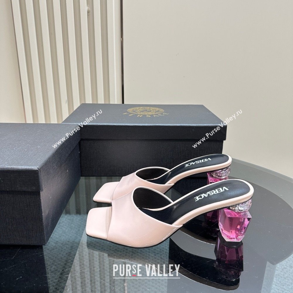 Versace Patent Leather Slides Sandal with Bottle Heel Light Pink 2024 1122 (MD-241122115)