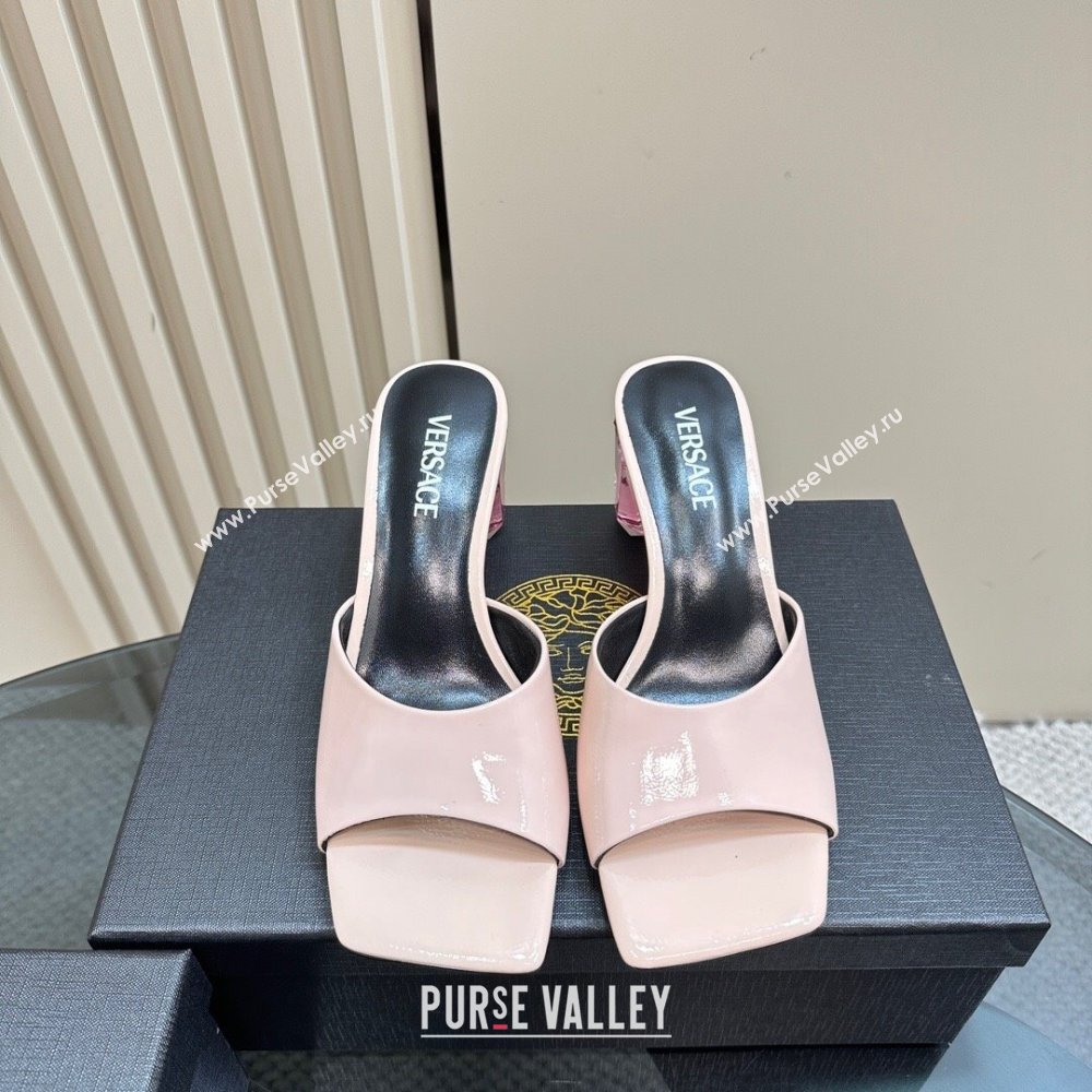 Versace Patent Leather Slides Sandal with Bottle Heel Light Pink 2024 1122 (MD-241122115)