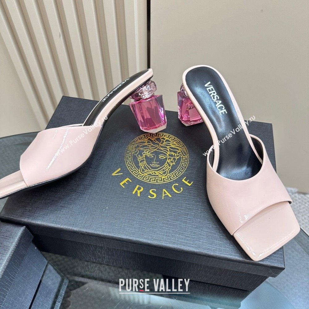 Versace Patent Leather Slides Sandal with Bottle Heel Light Pink 2024 1122 (MD-241122115)