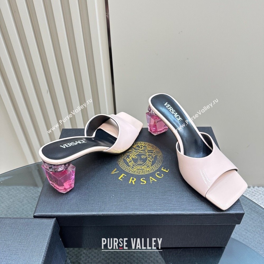 Versace Patent Leather Slides Sandal with Bottle Heel Light Pink 2024 1122 (MD-241122115)