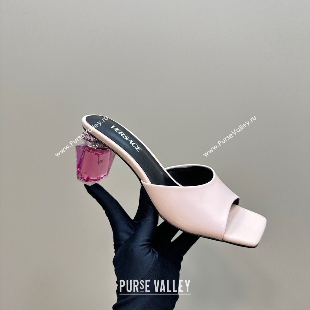 Versace Patent Leather Slides Sandal with Bottle Heel Light Pink 2024 1122 (MD-241122115)