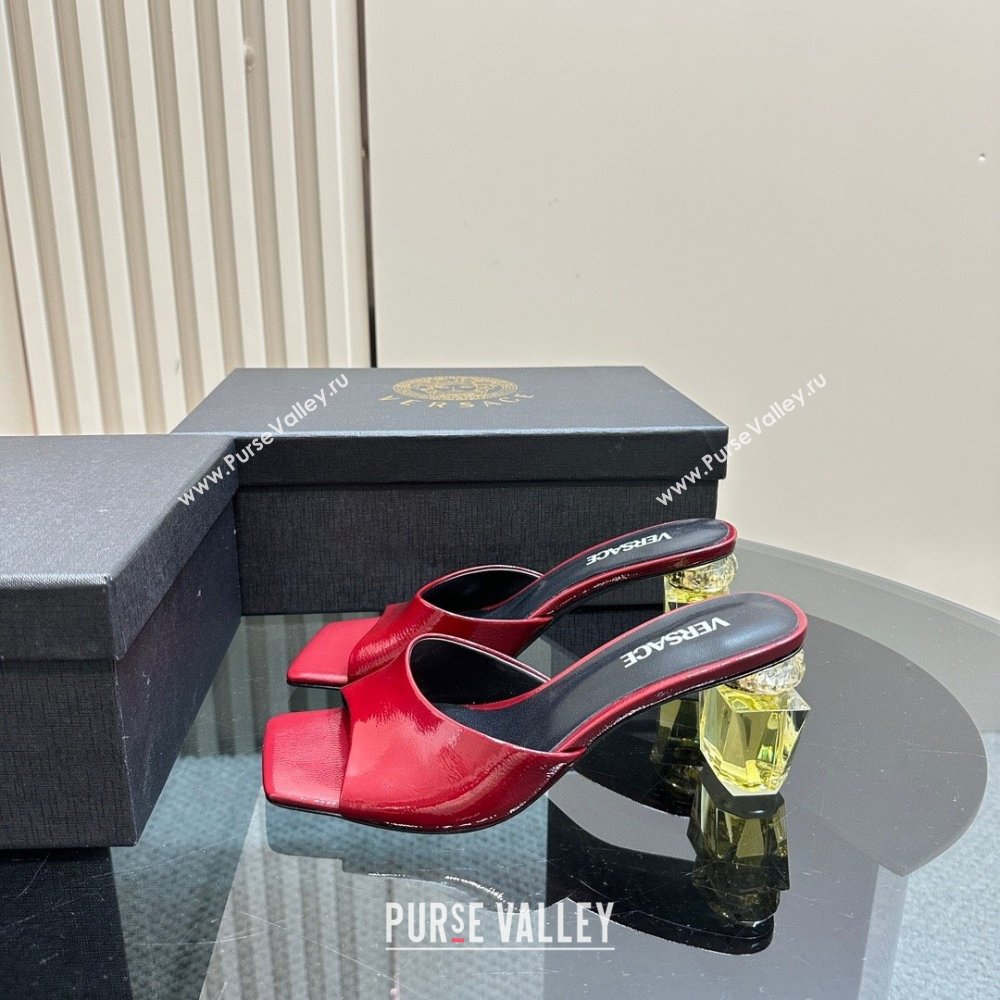 Versace Patent Leather Slides Sandal with Bottle Heel Dark Burgundy 2024 1122 (MD-241122116)