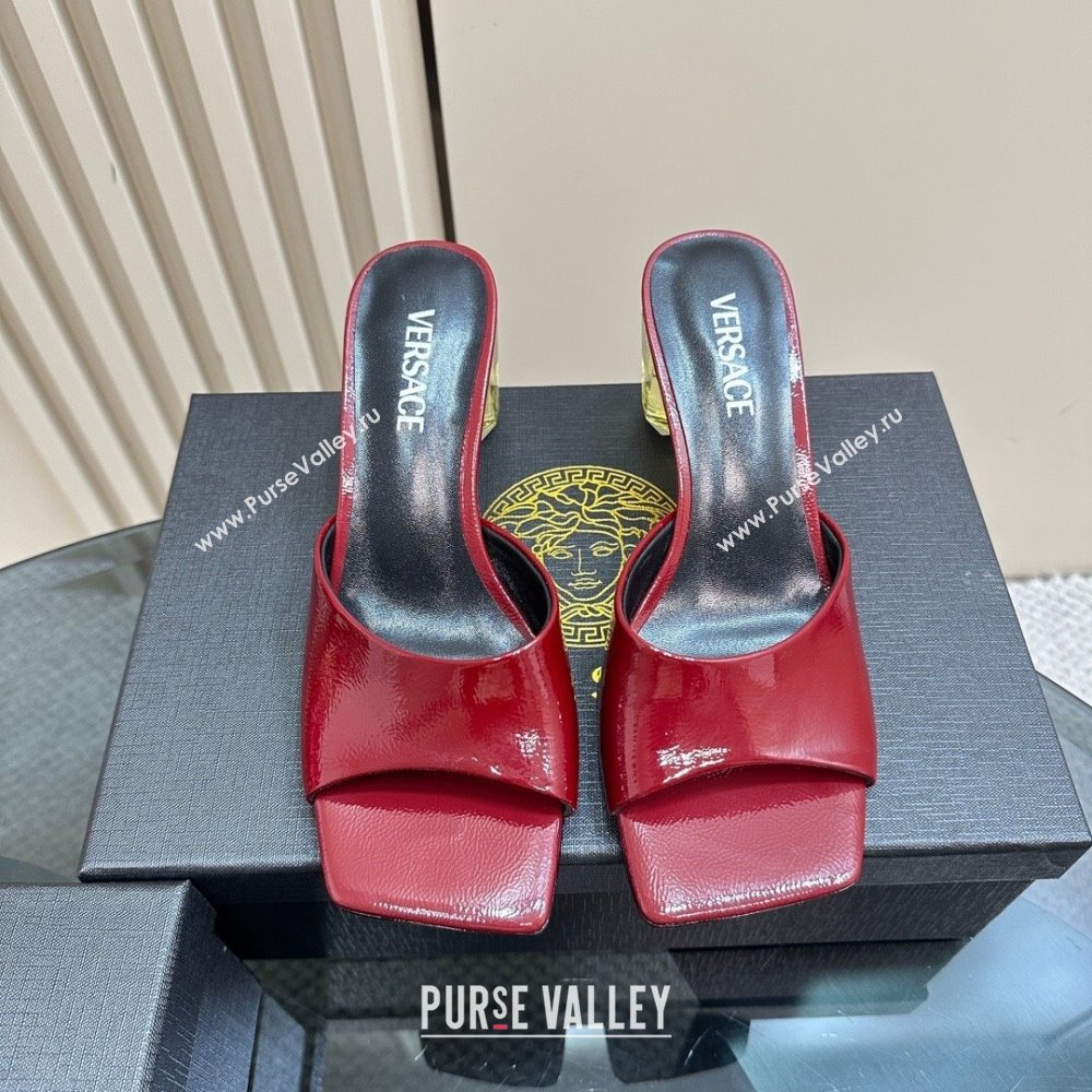 Versace Patent Leather Slides Sandal with Bottle Heel Dark Burgundy 2024 1122 (MD-241122116)