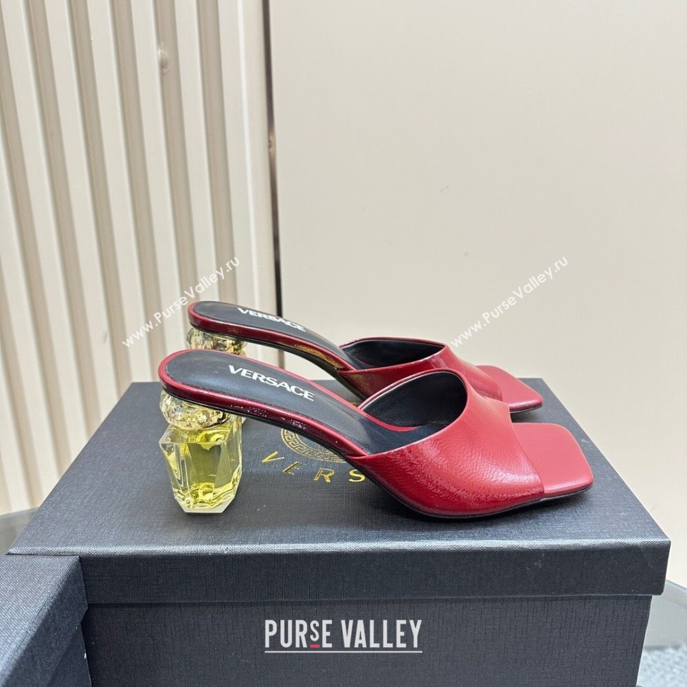 Versace Patent Leather Slides Sandal with Bottle Heel Dark Burgundy 2024 1122 (MD-241122116)