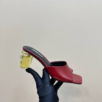 Versace Patent Leather Slides Sandal with Bottle Heel Dark Burgundy 2024 1122 (MD-241122116)