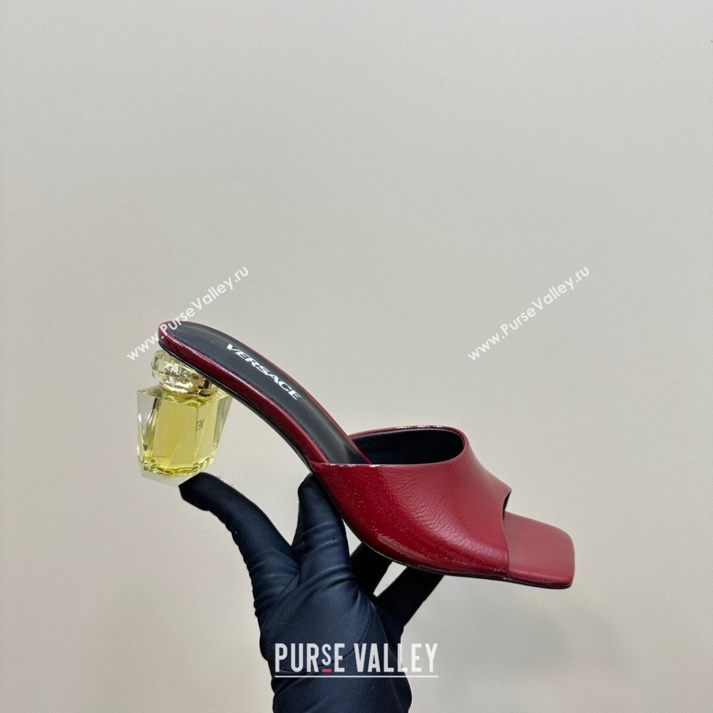 Versace Patent Leather Slides Sandal with Bottle Heel Dark Burgundy 2024 1122 (MD-241122116)