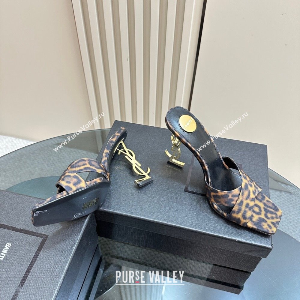 Saint Laurent High Heel YSL Slides Sandal 11cm in Leopard-print 2024 1122 (MD-241122121)