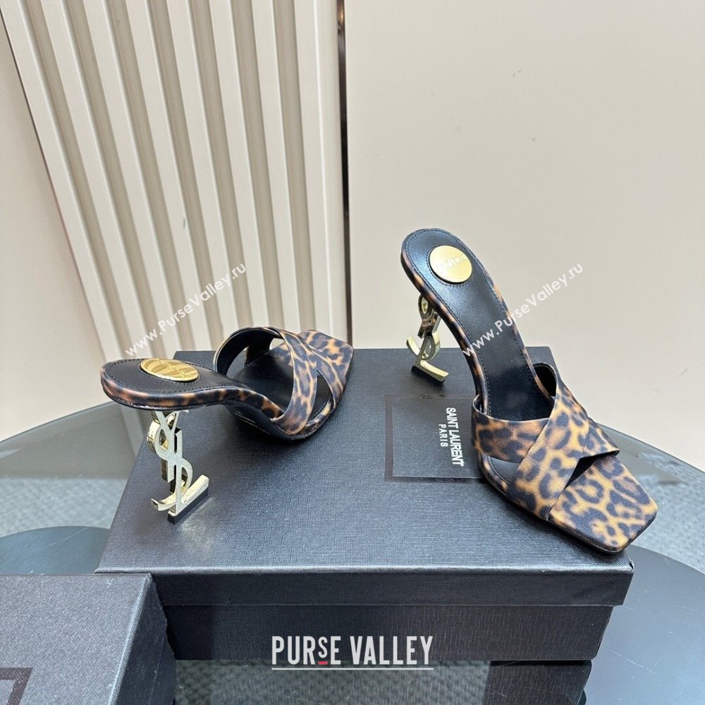 Saint Laurent High Heel YSL Slides Sandal 11cm in Leopard-print 2024 1122 (MD-241122121)