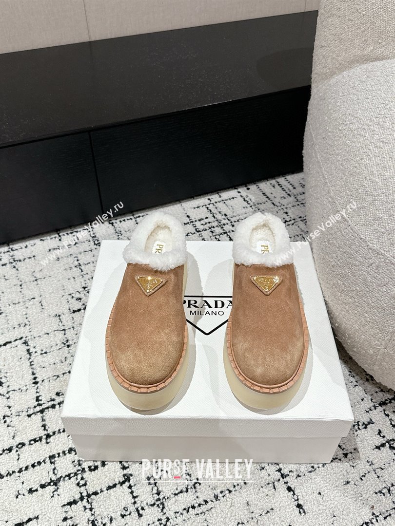 Prada Suede and Wool Platform Mules Light Brown 2024 1S715N (KER-241122057)