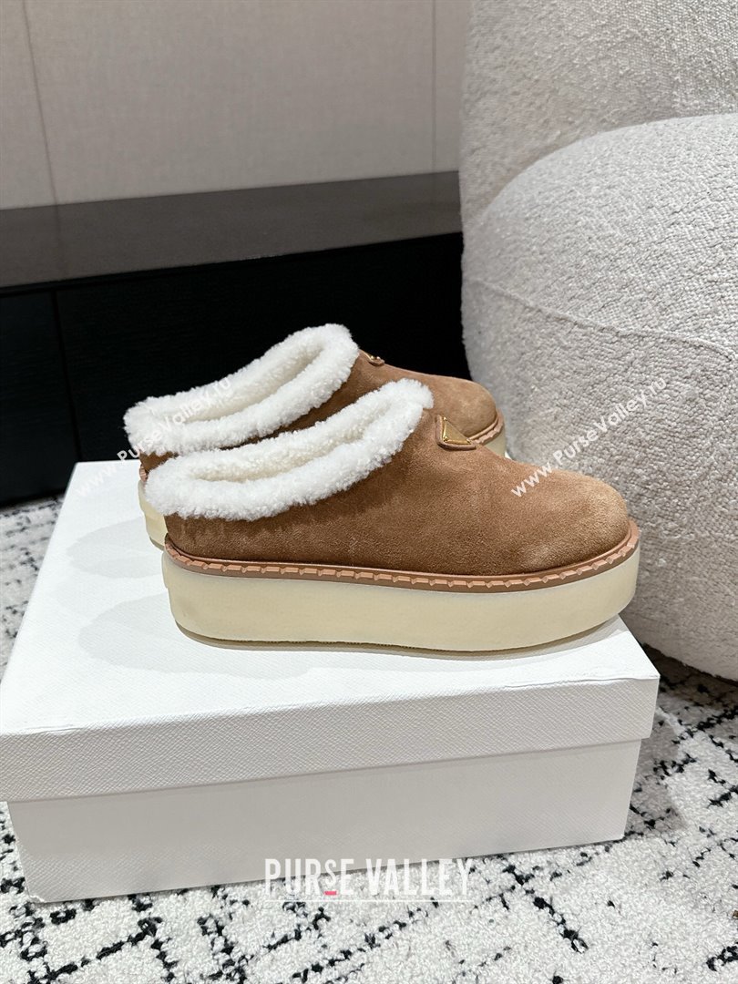 Prada Suede and Wool Platform Mules Light Brown 2024 1S715N (KER-241122057)