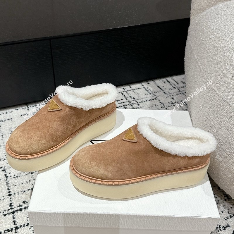 Prada Suede and Wool Platform Mules Light Brown 2024 1S715N (KER-241122057)