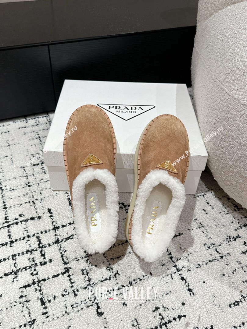 Prada Suede and Wool Platform Mules Light Brown 2024 1S715N (KER-241122057)