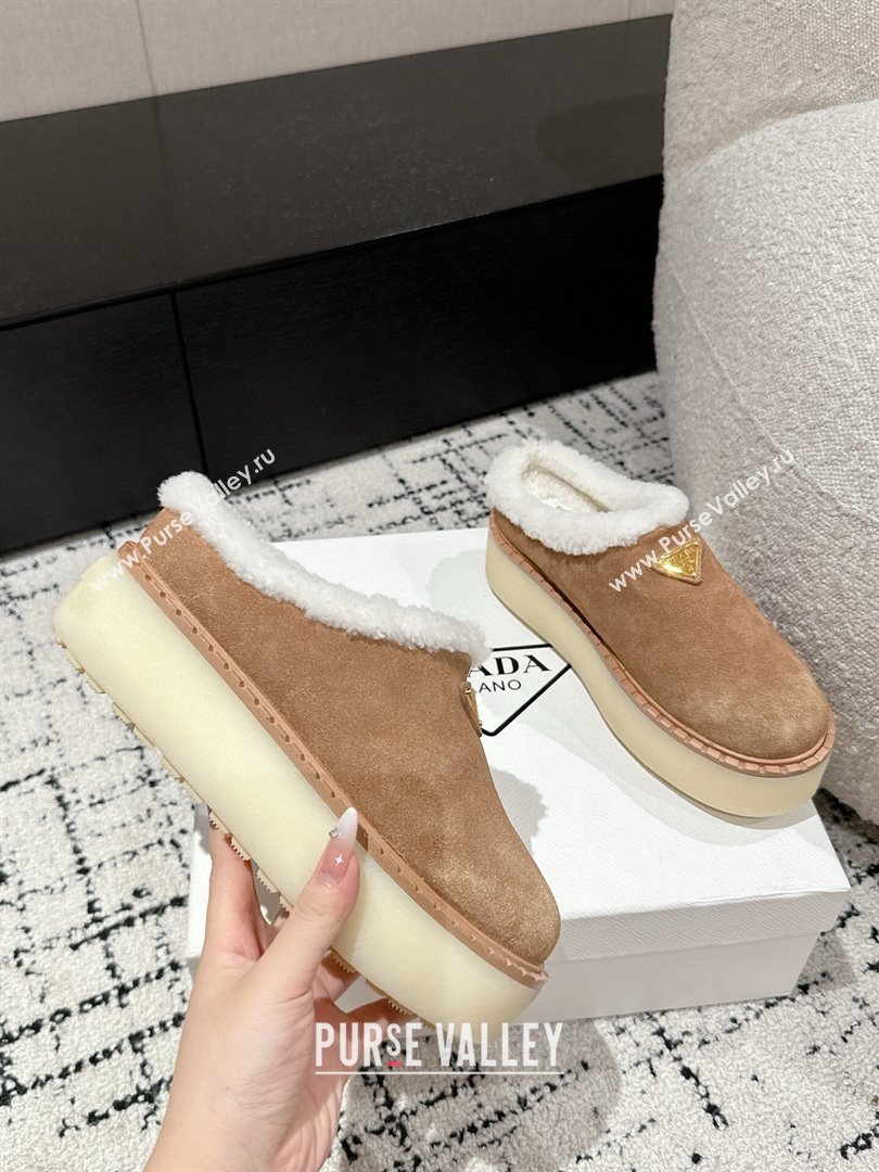 Prada Suede and Wool Platform Mules Light Brown 2024 1S715N (KER-241122057)