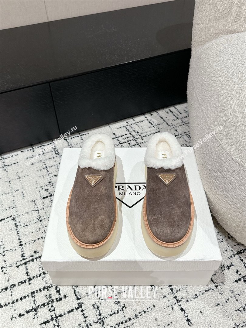 Prada Suede and Wool Platform Mules Grey2 2024 1S715N (KER-241122058)