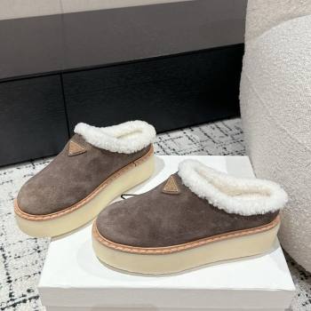 Prada Suede and Wool Platform Mules Grey2 2024 1S715N (KER-241122058)