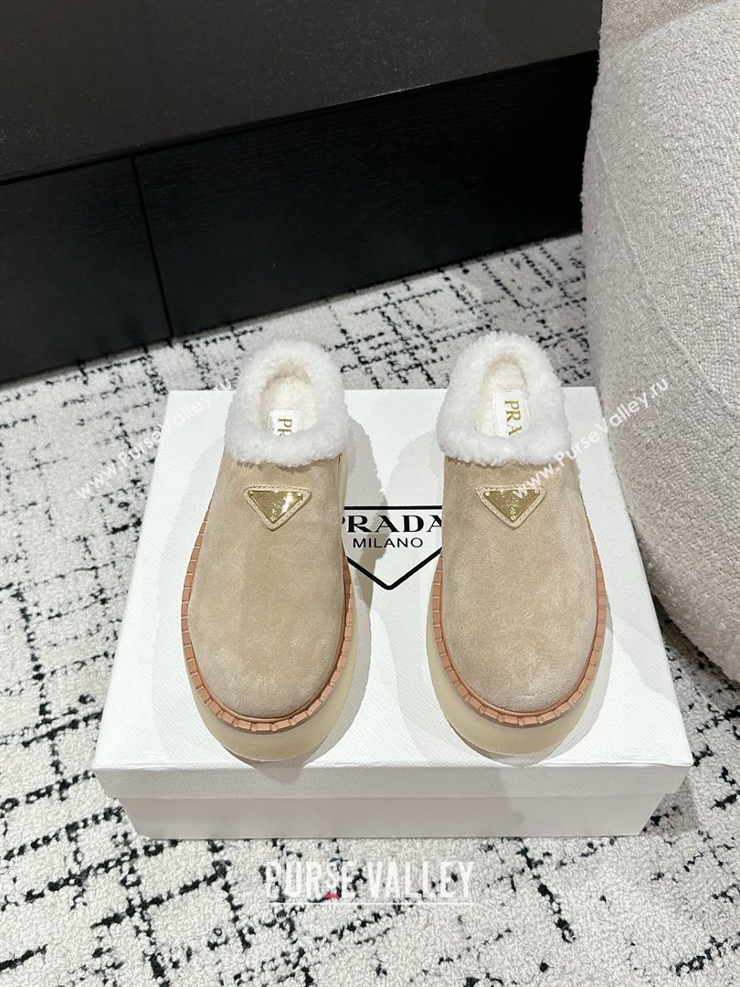 Prada Suede and Wool Platform Mules Light Beige 2024 1S715N (KER-241122059)