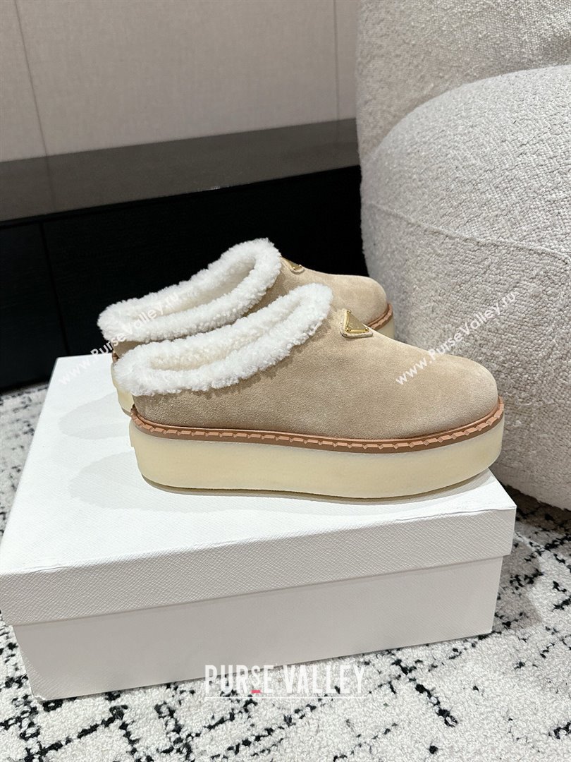 Prada Suede and Wool Platform Mules Light Beige 2024 1S715N (KER-241122059)