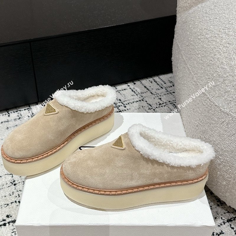 Prada Suede and Wool Platform Mules Light Beige 2024 1S715N (KER-241122059)