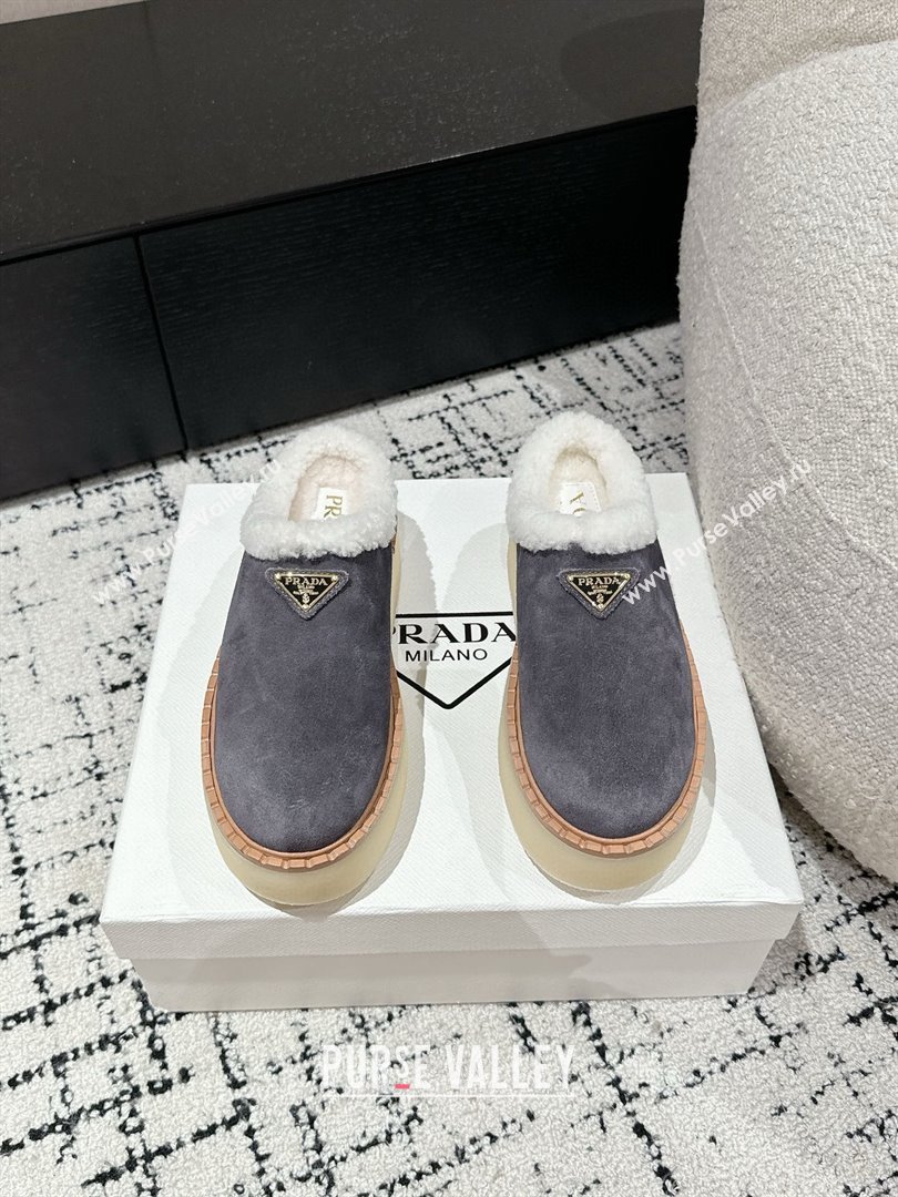 Prada Suede and Wool Platform Mules Dark Grey 2024 1S715N (KER-241122060)