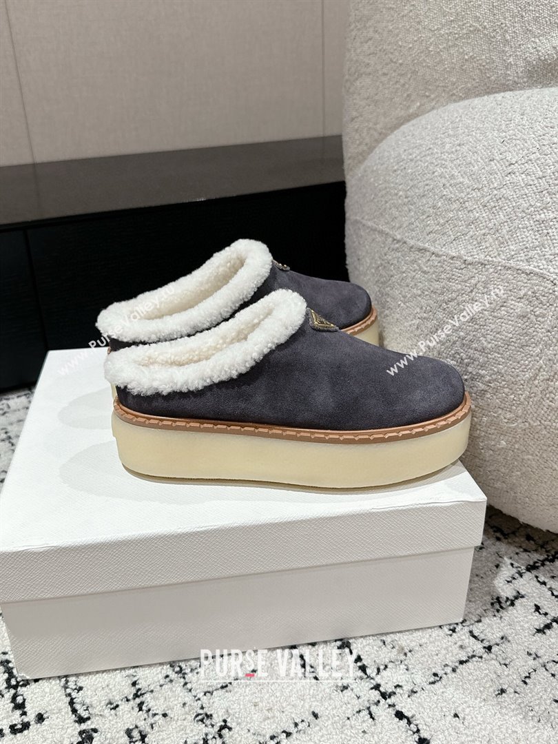 Prada Suede and Wool Platform Mules Dark Grey 2024 1S715N (KER-241122060)