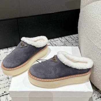 Prada Suede and Wool Platform Mules Dark Grey 2024 1S715N (KER-241122060)