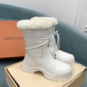 Louis Vuitton Ruby Flat Ankle Boots in Black Leather and Nylon with Shearling Wool White 2024 1ADCBT (KER-241122065)