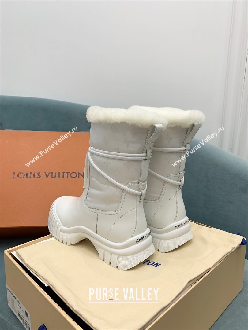 Louis Vuitton Ruby Flat Ankle Boots in Black Leather and Nylon with Shearling Wool White 2024 1ADCBT (KER-241122065)