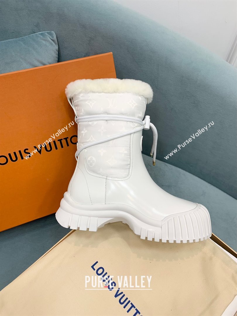 Louis Vuitton Ruby Flat Ankle Boots in Black Leather and Nylon with Shearling Wool White 2024 1ADCBT (KER-241122065)