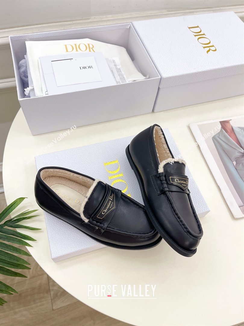 Dior Boy Flat Loafers in Calfskin and Wool Black 2024 (MD-241122034)