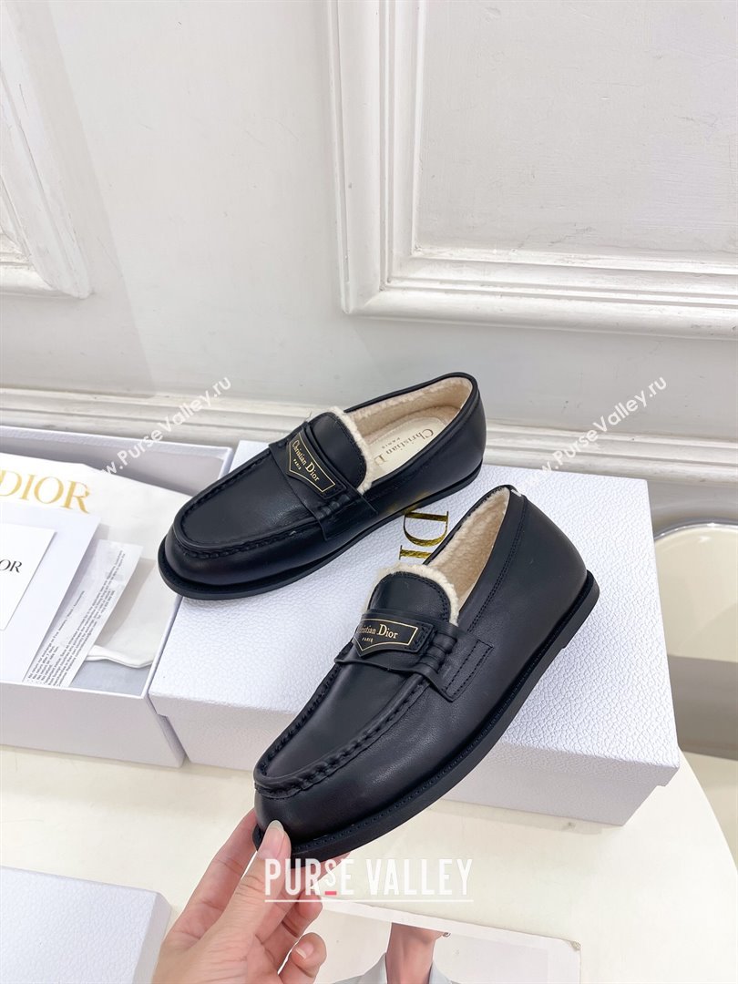 Dior Boy Flat Loafers in Calfskin and Wool Black 2024 (MD-241122034)