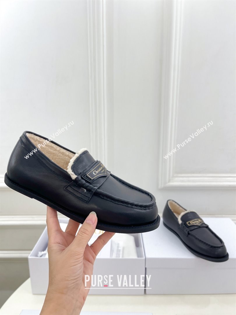 Dior Boy Flat Loafers in Calfskin and Wool Black 2024 (MD-241122034)