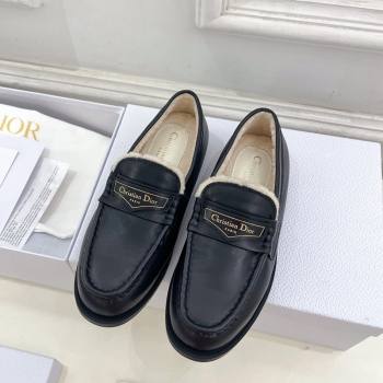 Dior Boy Flat Loafers in Calfskin and Wool Black 2024 (MD-241122034)