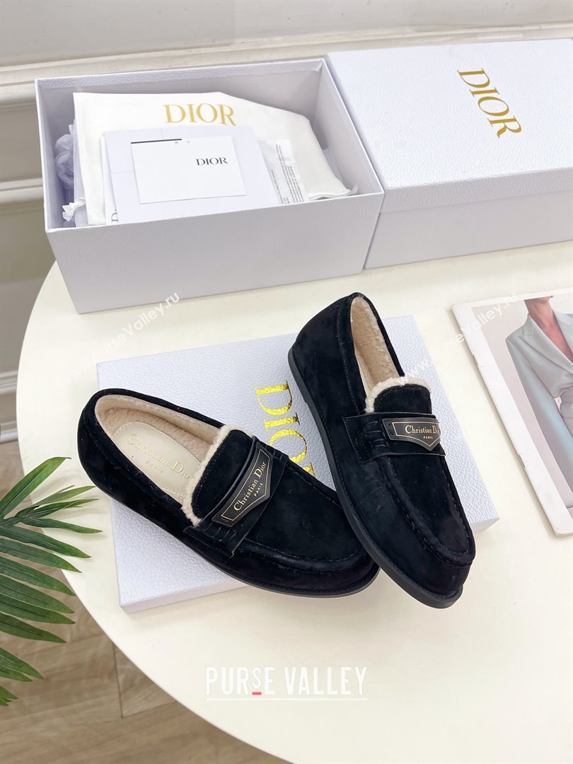 Dior Boy Flat Loafers in Suede and Wool Black 2024 (MD-241122036)