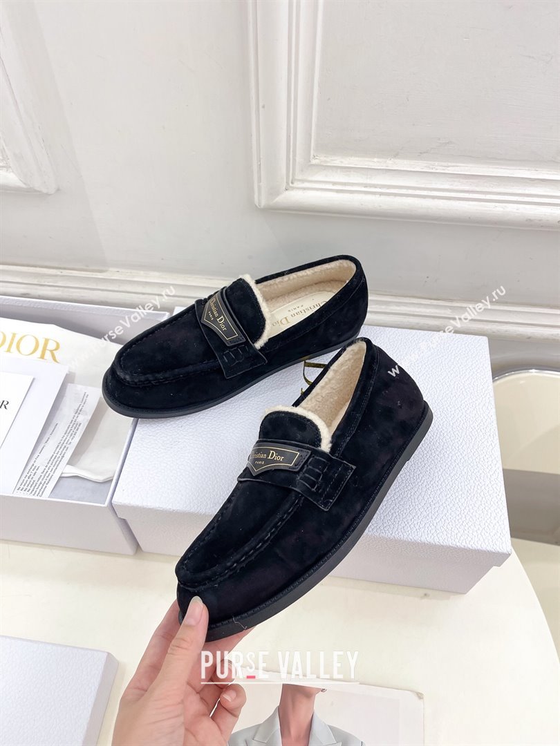 Dior Boy Flat Loafers in Suede and Wool Black 2024 (MD-241122036)