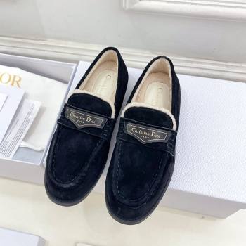 Dior Boy Flat Loafers in Suede and Wool Black 2024 (MD-241122036)