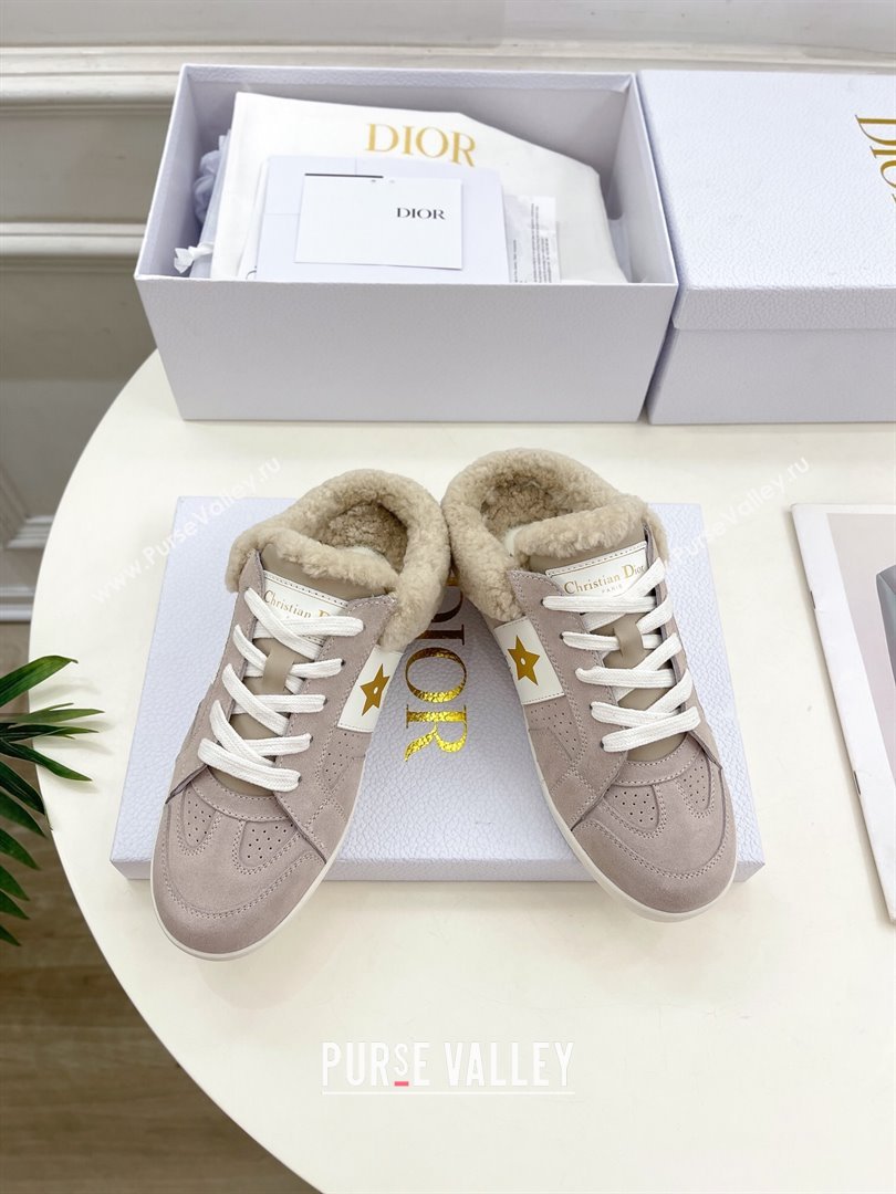 Dior Star Open Back Sneakers in White Calfskin and Shearling Wool Grey 2024 (MD-241122037)